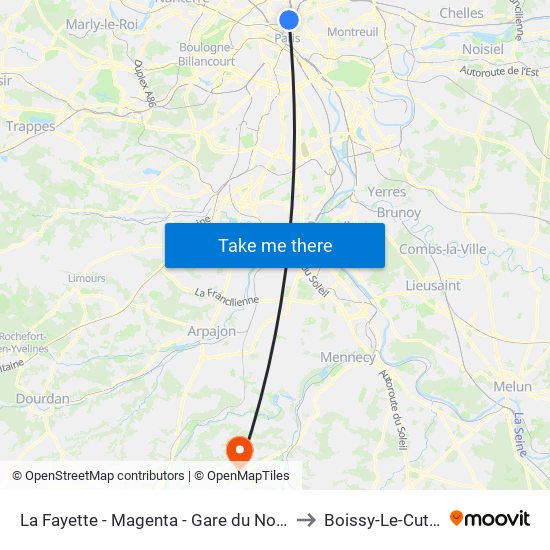 La Fayette - Magenta - Gare du Nord to Boissy-Le-Cutte map