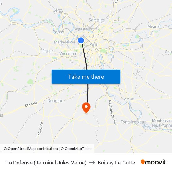 La Défense (Terminal Jules Verne) to Boissy-Le-Cutte map