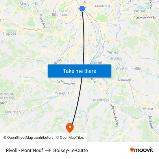 Rivoli - Pont Neuf to Boissy-Le-Cutte map