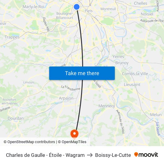 Charles de Gaulle - Étoile - Wagram to Boissy-Le-Cutte map