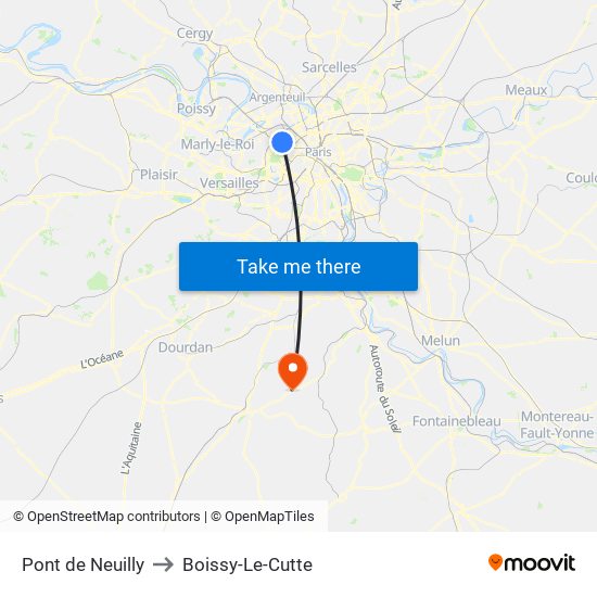 Pont de Neuilly to Boissy-Le-Cutte map