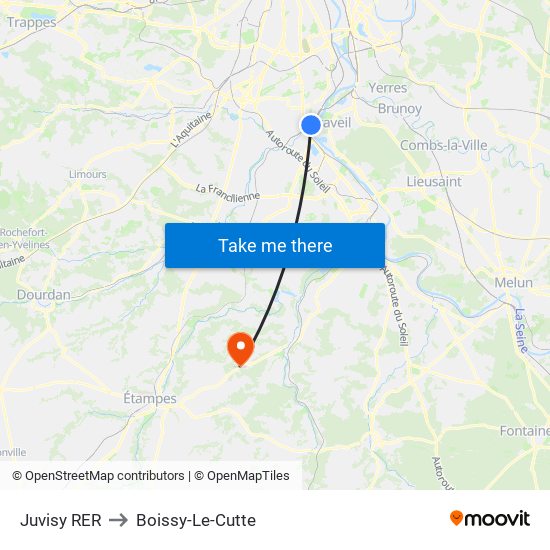 Juvisy RER to Boissy-Le-Cutte map
