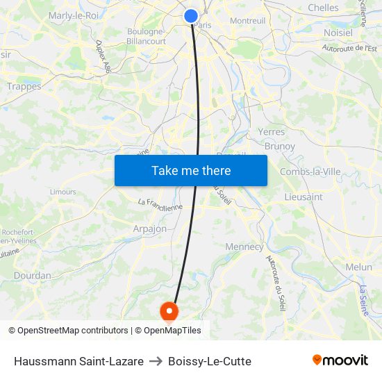 Haussmann Saint-Lazare to Boissy-Le-Cutte map
