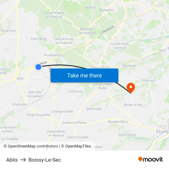 Ablis to Boissy-Le-Sec map