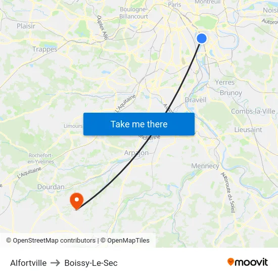 Alfortville to Boissy-Le-Sec map