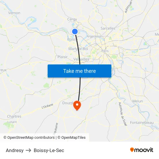 Andresy to Boissy-Le-Sec map