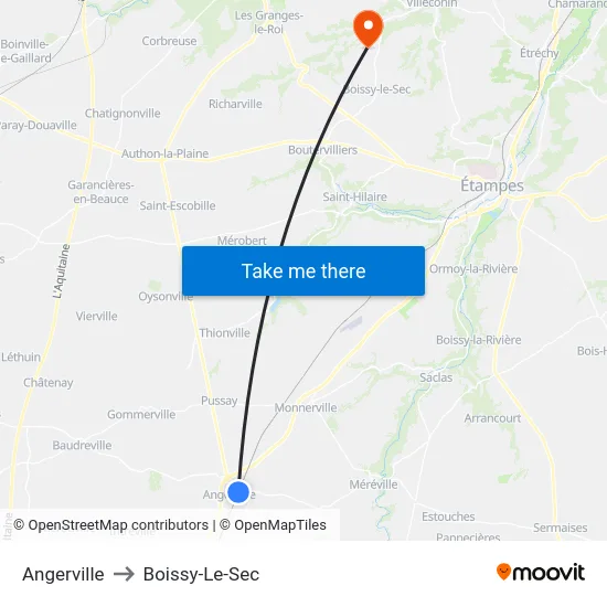 Angerville to Boissy-Le-Sec map