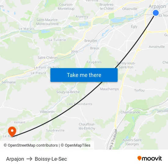 Arpajon to Boissy-Le-Sec map