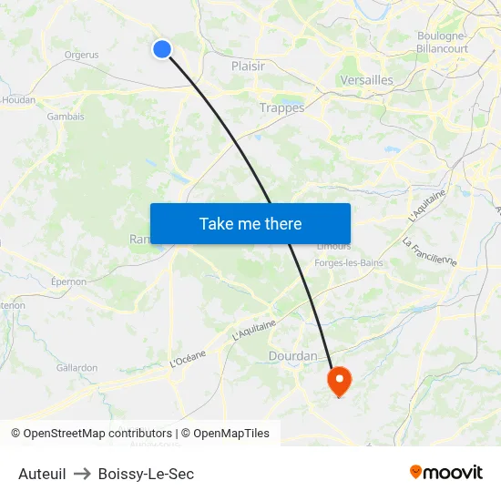 Auteuil to Boissy-Le-Sec map
