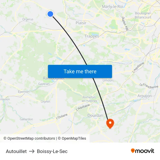 Autouillet to Boissy-Le-Sec map