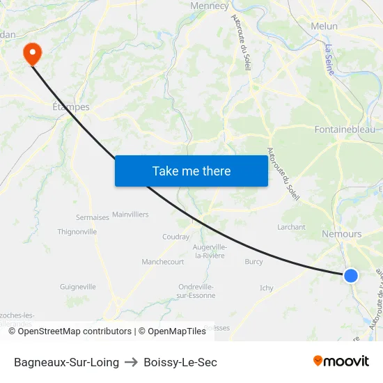 Bagneaux-Sur-Loing to Boissy-Le-Sec map