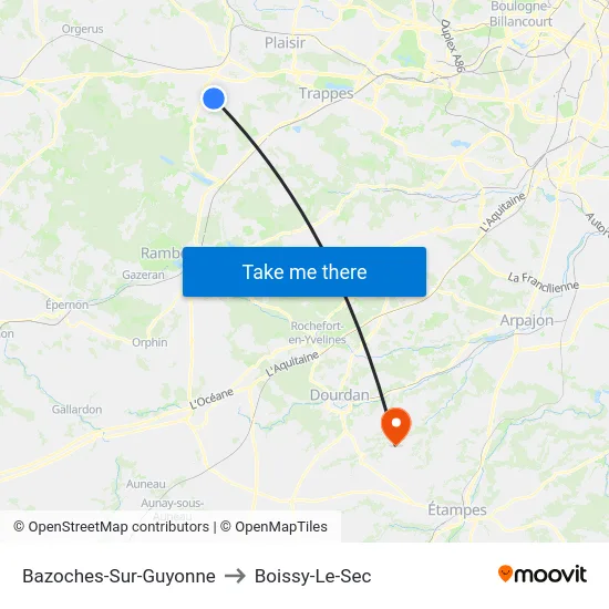 Bazoches-Sur-Guyonne to Boissy-Le-Sec map