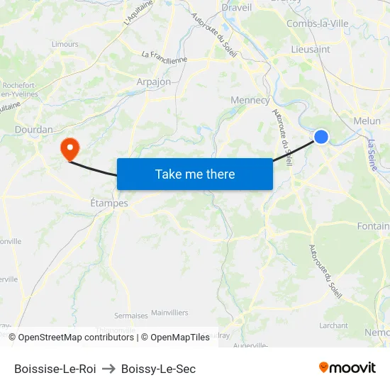 Boissise-Le-Roi to Boissy-Le-Sec map