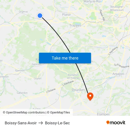 Boissy-Sans-Avoir to Boissy-Le-Sec map