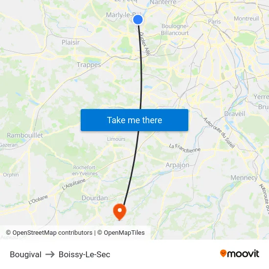 Bougival to Boissy-Le-Sec map