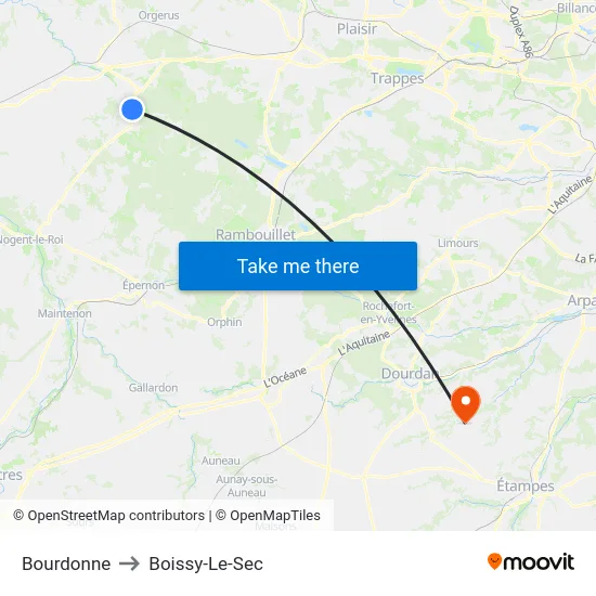 Bourdonne to Boissy-Le-Sec map
