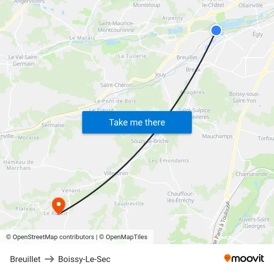 Breuillet to Boissy-Le-Sec map