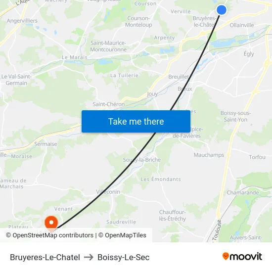 Bruyeres-Le-Chatel to Boissy-Le-Sec map