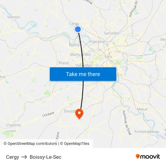 Cergy to Boissy-Le-Sec map