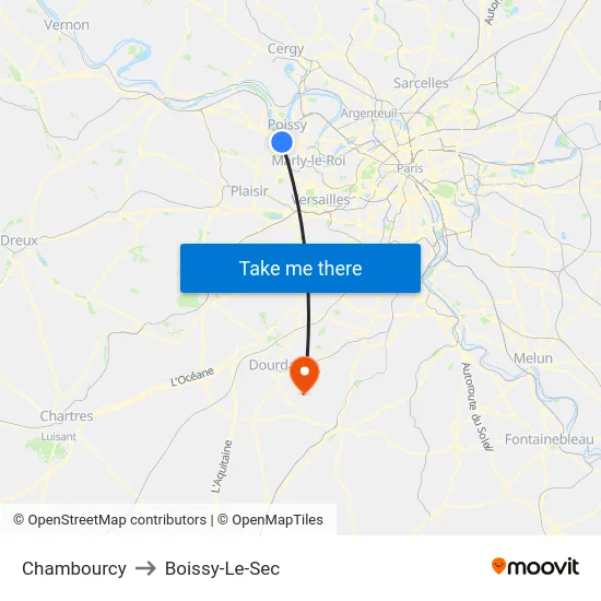 Chambourcy to Boissy-Le-Sec map
