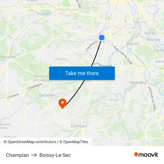 Champlan to Boissy-Le-Sec map