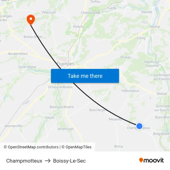 Champmotteux to Boissy-Le-Sec map