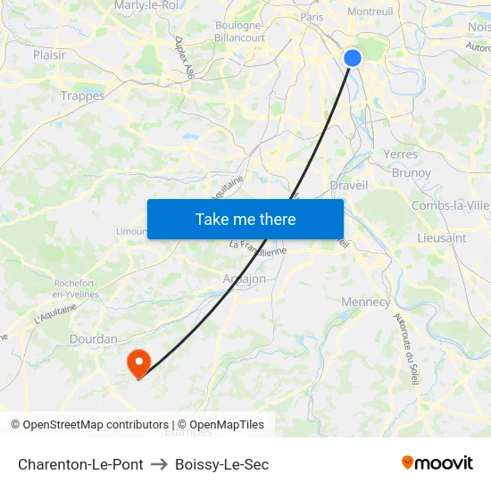 Charenton-Le-Pont to Boissy-Le-Sec map