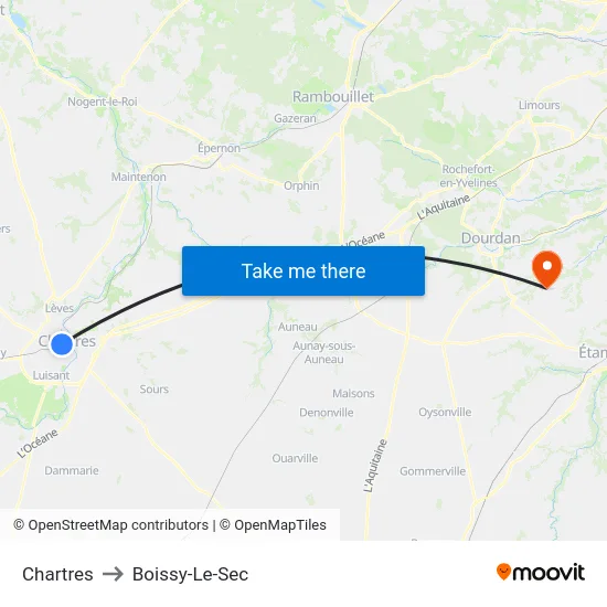 Chartres to Boissy-Le-Sec map
