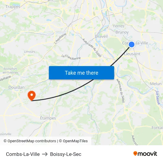 Combs-La-Ville to Boissy-Le-Sec map