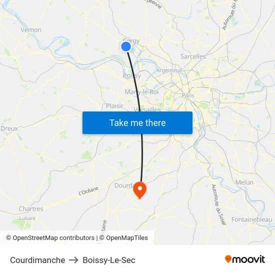Courdimanche to Boissy-Le-Sec map