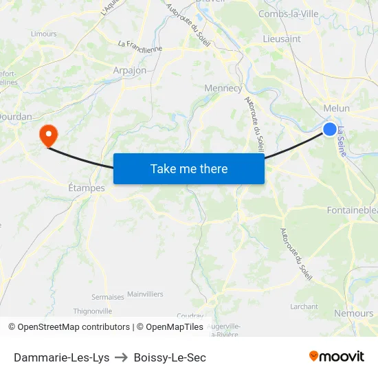 Dammarie-Les-Lys to Boissy-Le-Sec map