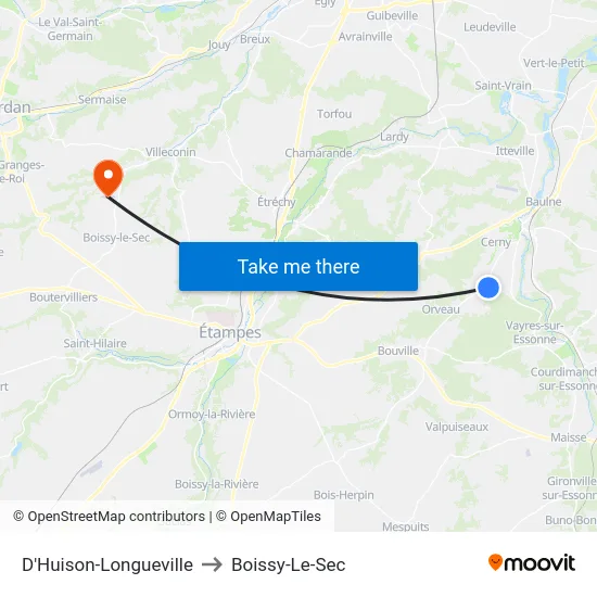D'Huison-Longueville to Boissy-Le-Sec map