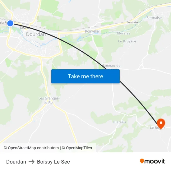 Dourdan to Boissy-Le-Sec map