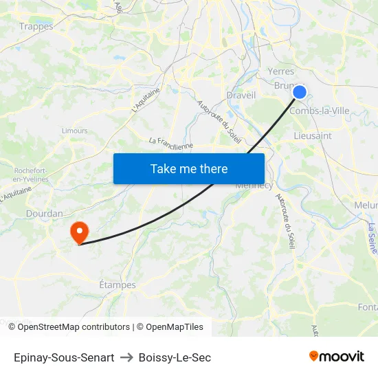 Epinay-Sous-Senart to Boissy-Le-Sec map