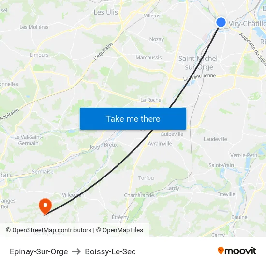 Epinay-Sur-Orge to Boissy-Le-Sec map