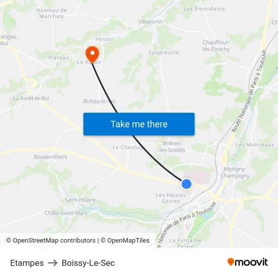 Etampes to Boissy-Le-Sec map