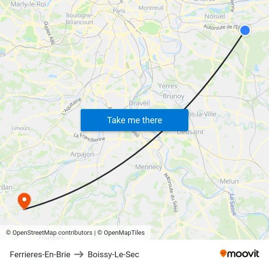 Ferrieres-En-Brie to Boissy-Le-Sec map