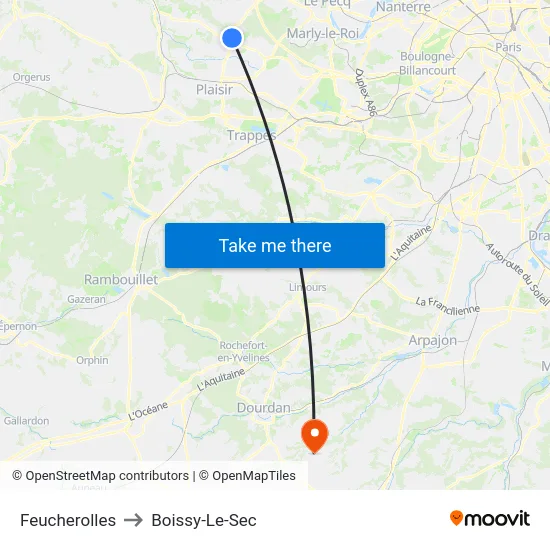 Feucherolles to Boissy-Le-Sec map