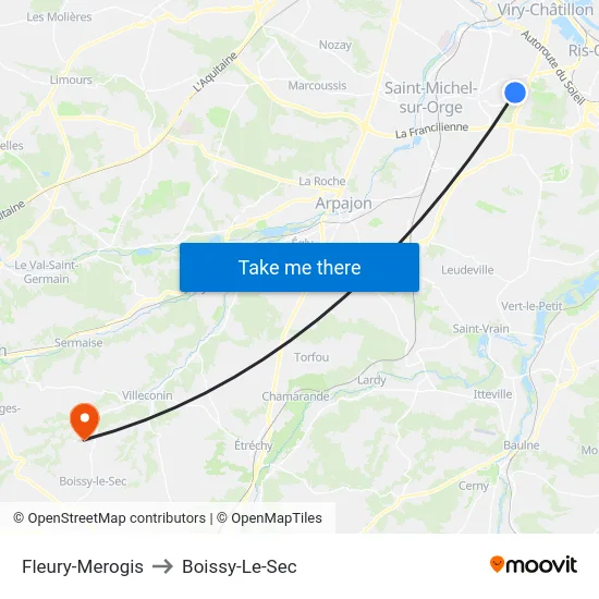 Fleury-Merogis to Boissy-Le-Sec map
