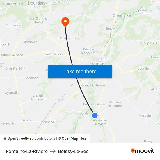 Fontaine-La-Riviere to Boissy-Le-Sec map