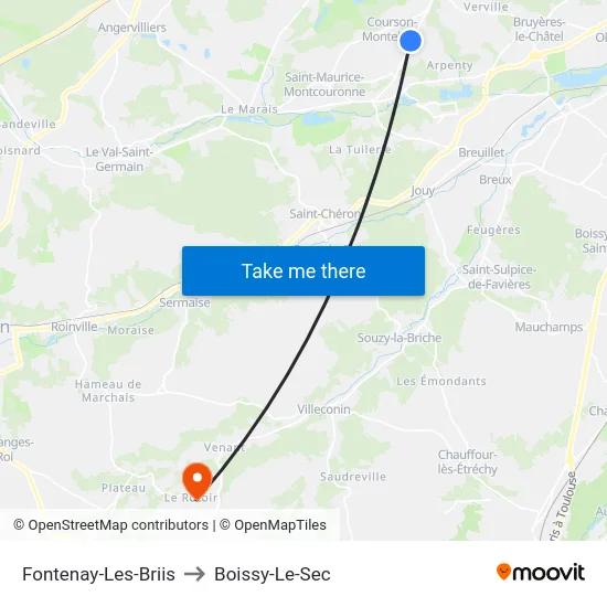 Fontenay-Les-Briis to Boissy-Le-Sec map