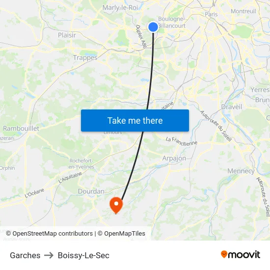 Garches to Boissy-Le-Sec map