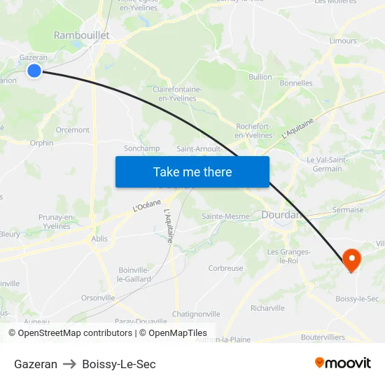 Gazeran to Boissy-Le-Sec map