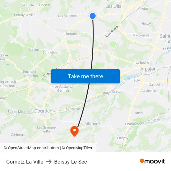 Gometz-La-Ville to Boissy-Le-Sec map
