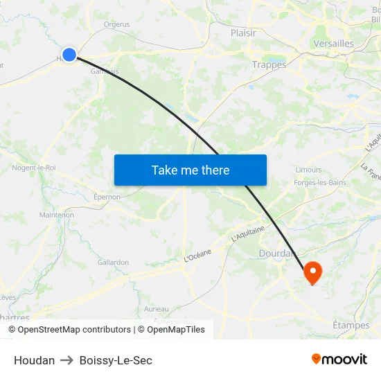 Houdan to Boissy-Le-Sec map