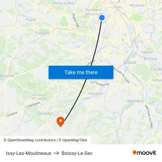 Issy-Les-Moulineaux to Boissy-Le-Sec map