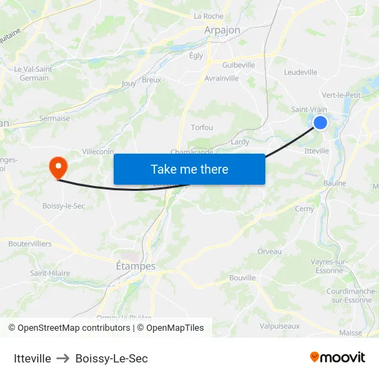 Itteville to Boissy-Le-Sec map