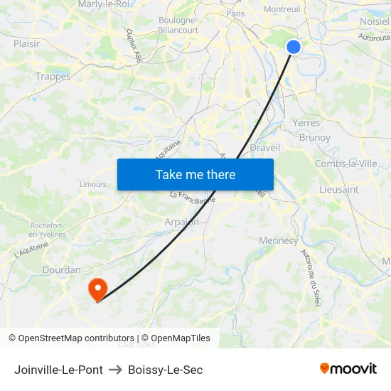 Joinville-Le-Pont to Boissy-Le-Sec map
