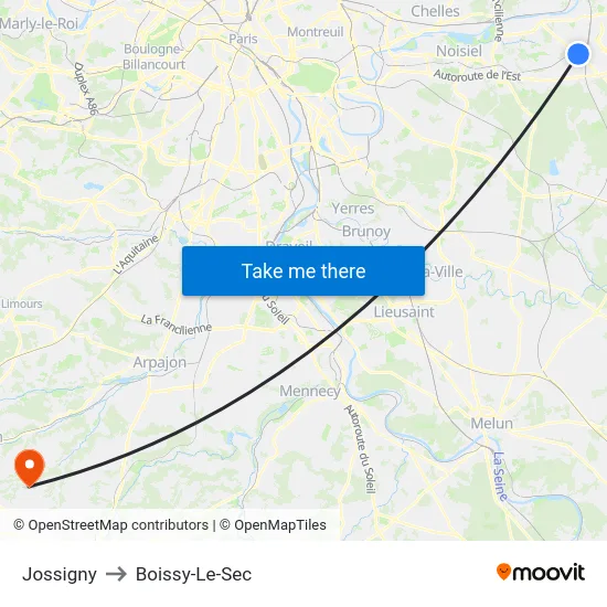 Jossigny to Boissy-Le-Sec map