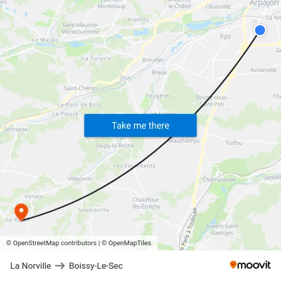 La Norville to Boissy-Le-Sec map
